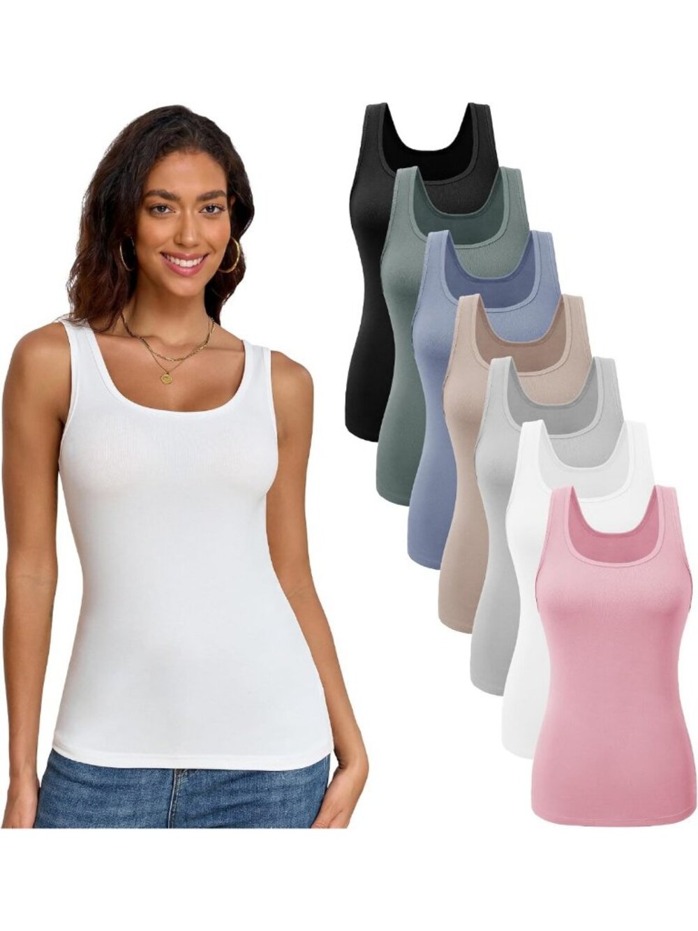 7 Pack Women's Scoop Neck Tank Tops - Basic Sleeveless Layering Essentials